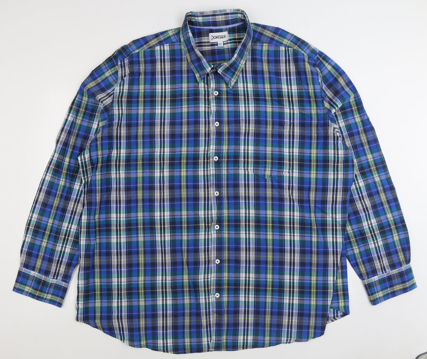 Jacamo Mens Blue Plaid Cotton Button-Up Size 3XL Collared Button