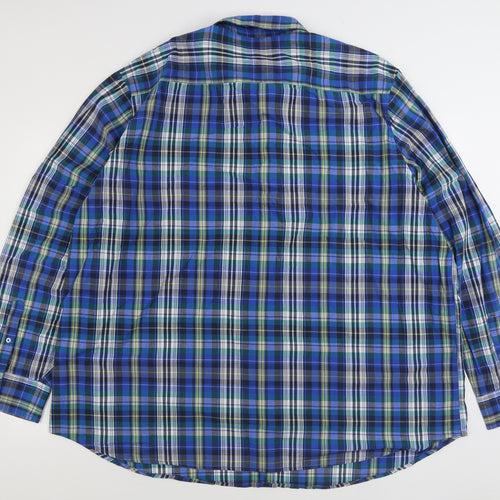 Jacamo Mens Blue Plaid Cotton Button-Up Size 3XL Collared Button