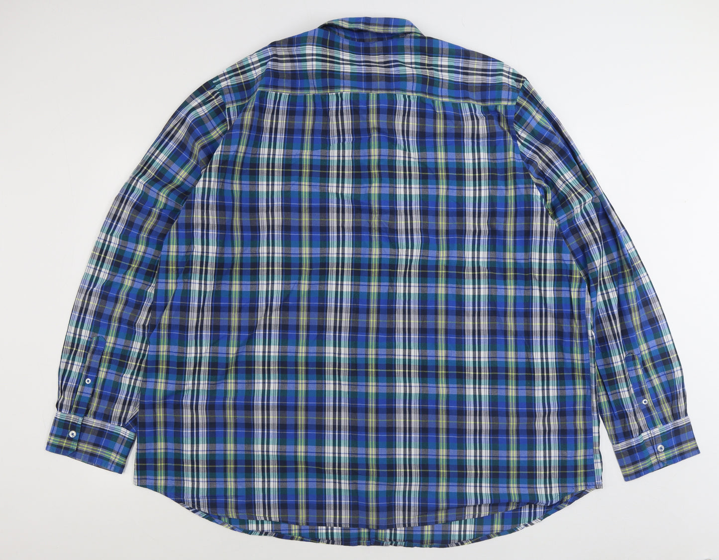 Jacamo Mens Blue Plaid Cotton Button-Up Size 3XL Collared Button