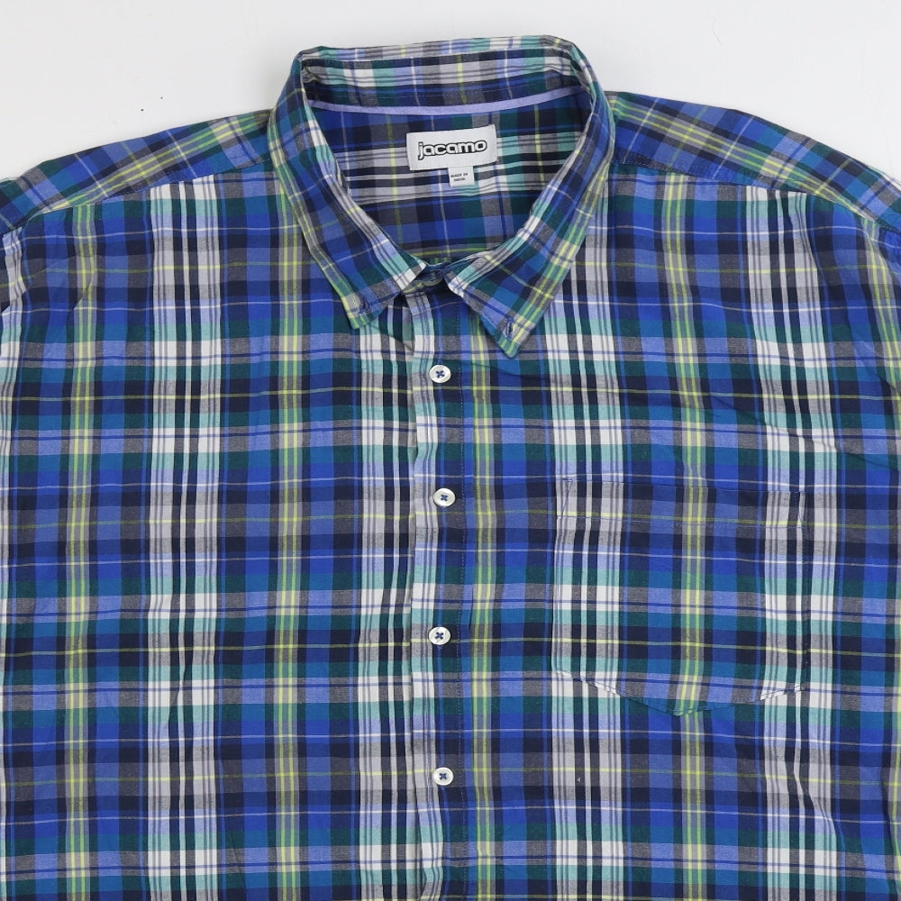 Jacamo Mens Blue Plaid Cotton Button-Up Size 3XL Collared Button