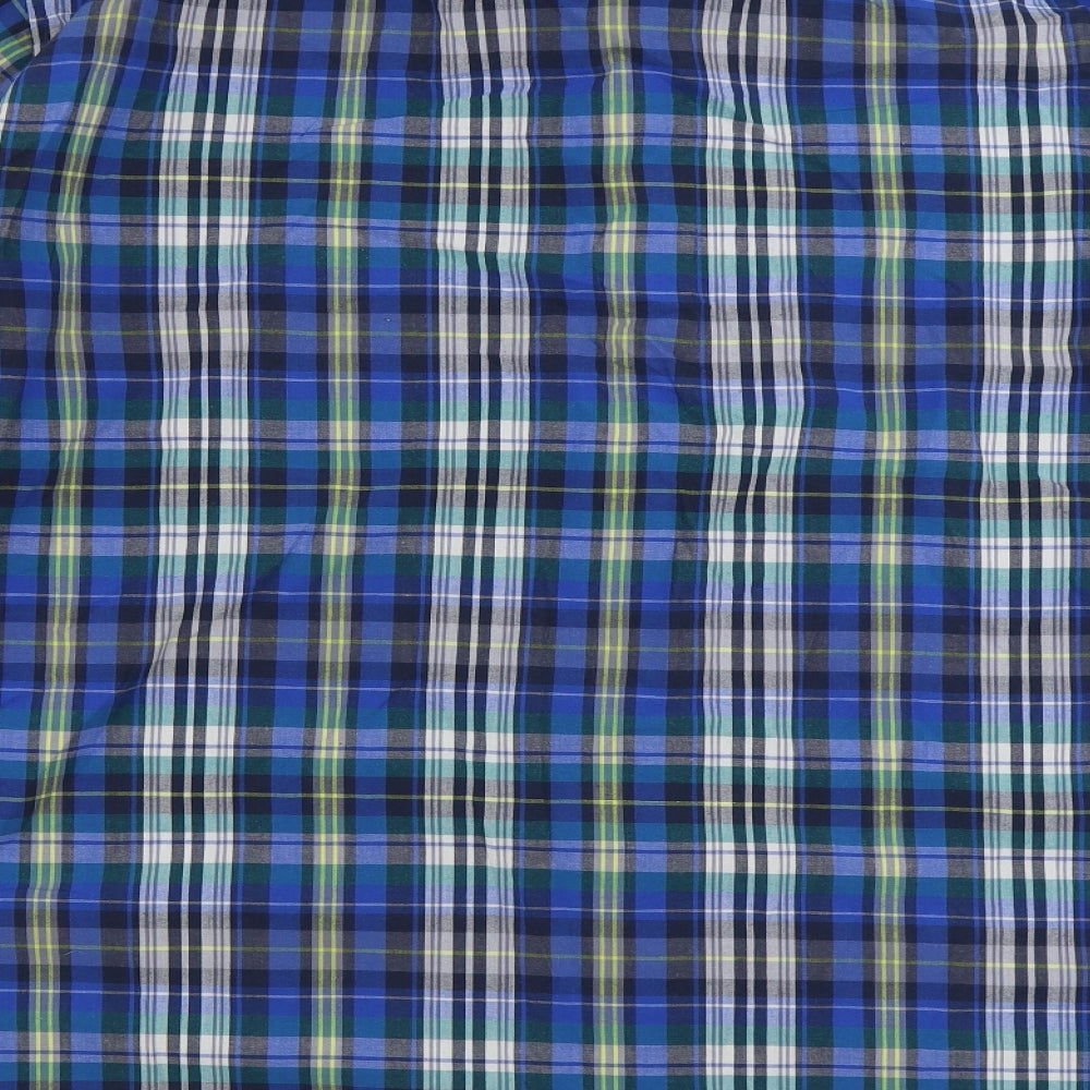 Jacamo Mens Blue Plaid Cotton Button-Up Size 3XL Collared Button
