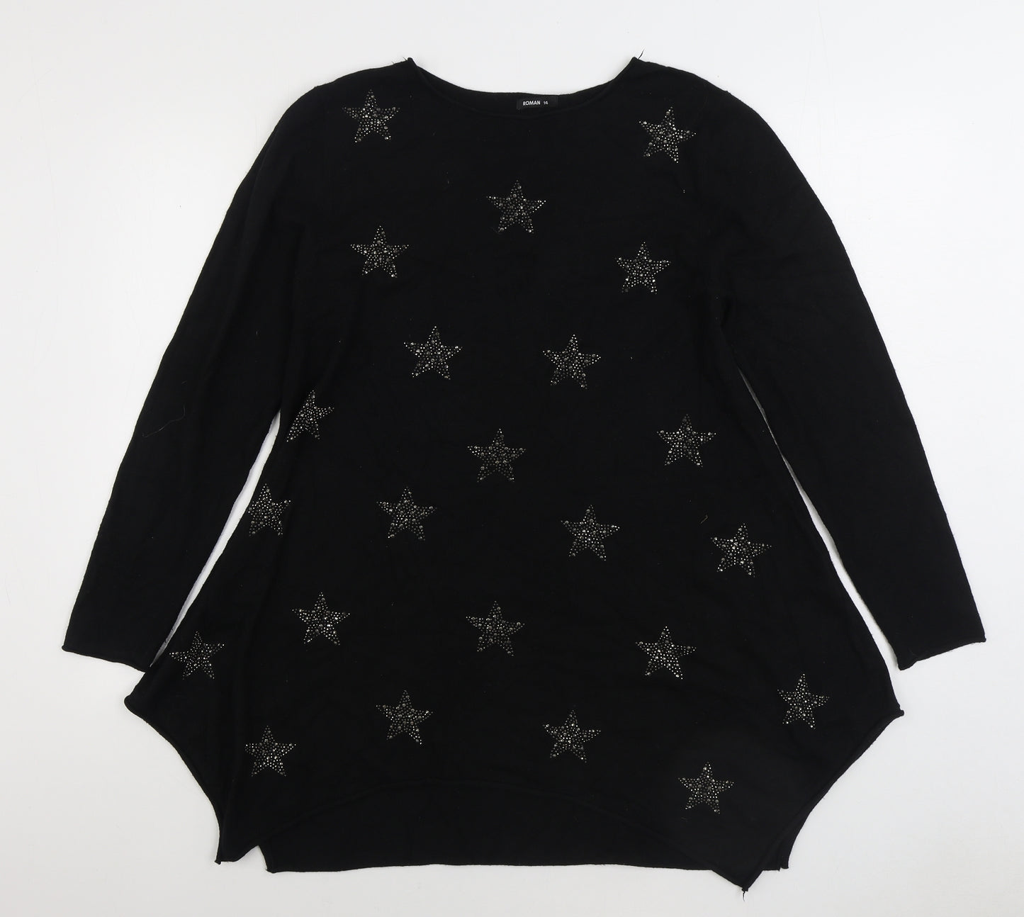 Roman Womens Black Boat Neck Viscose Pullover Jumper Size 14 - Stars