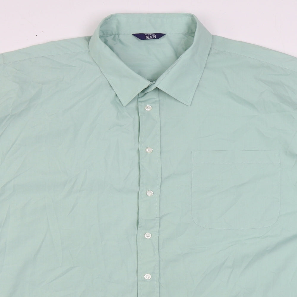 Premier Man Mens Green Polyester Dress Shirt Size 20.5 Collared Button