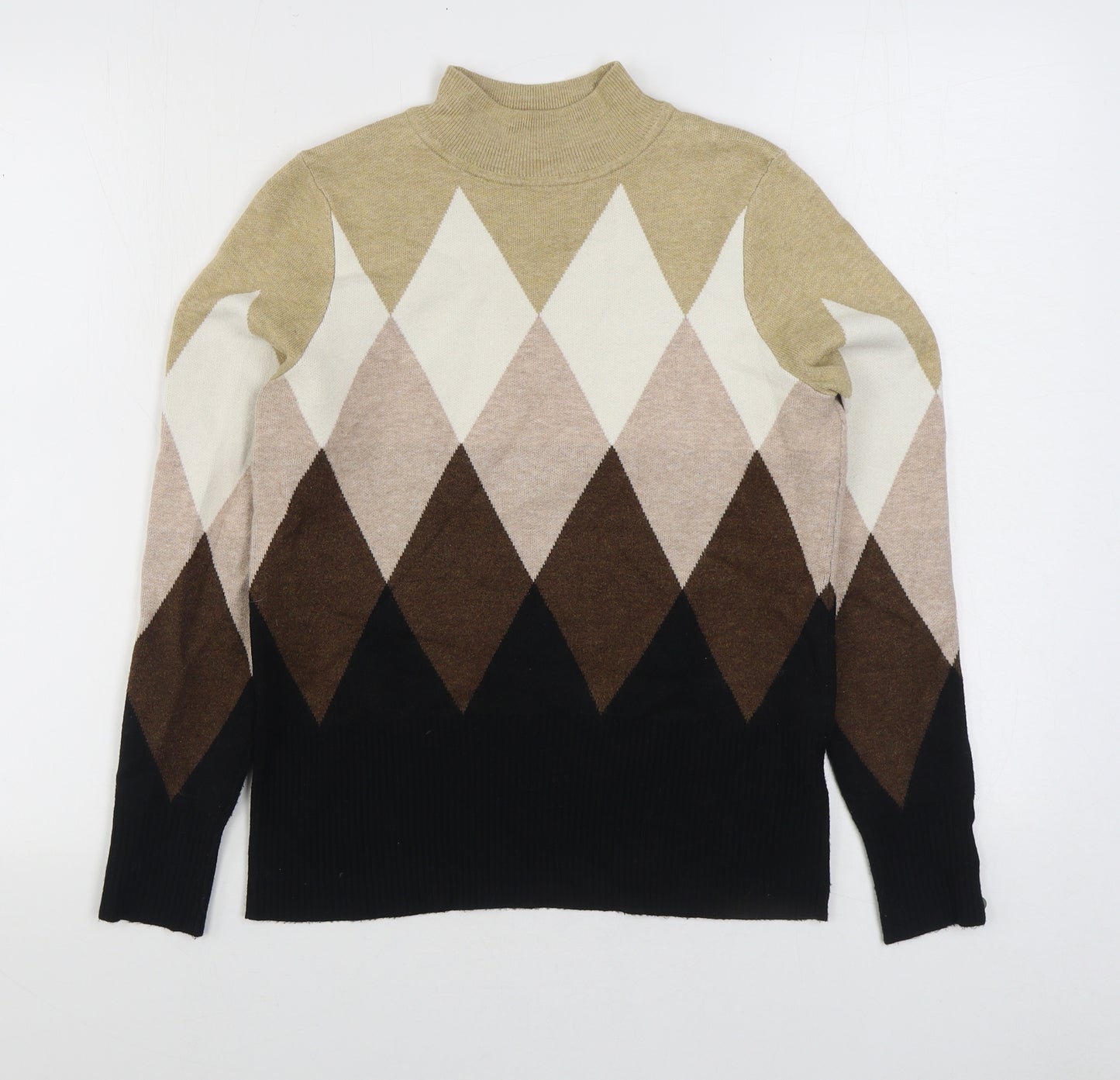 Marks and Spencer Womens Multicoloured High Neck Argyle/Diamond Viscose Pullover Jumper Size 10