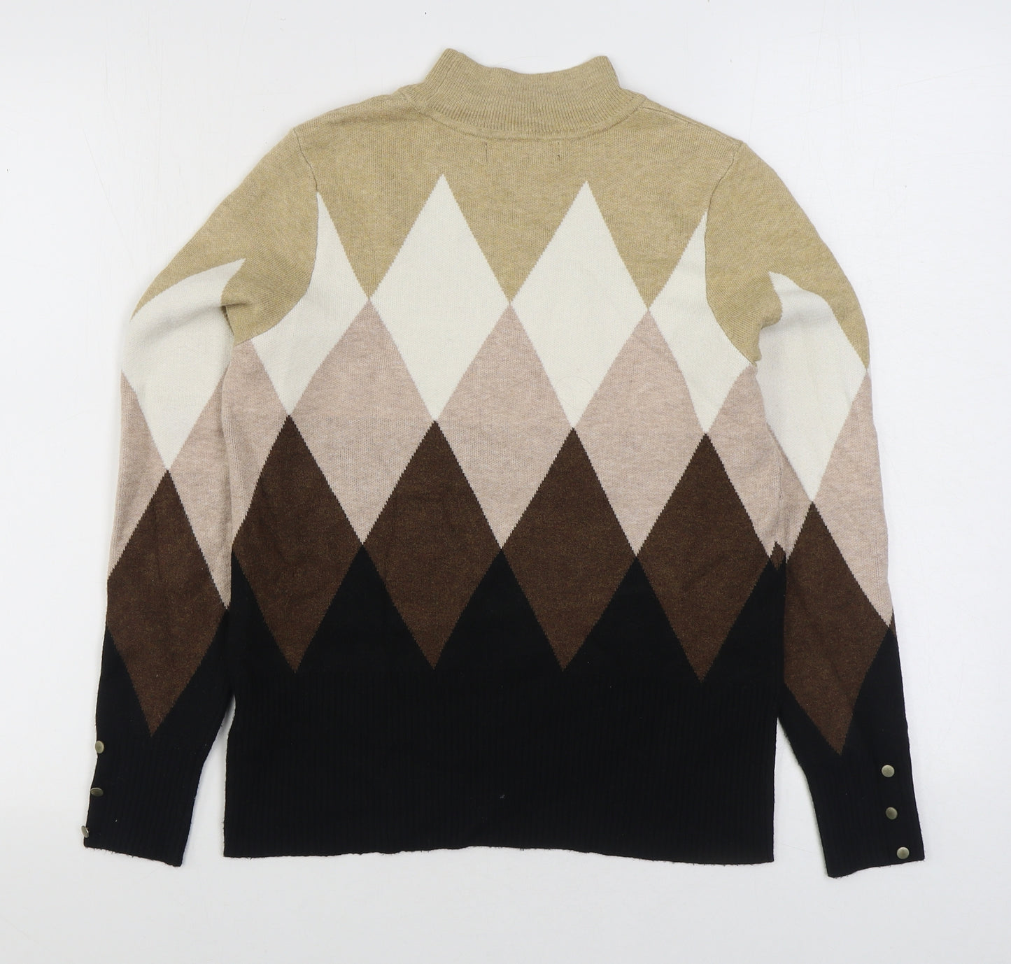 Marks and Spencer Womens Multicoloured High Neck Argyle/Diamond Viscose Pullover Jumper Size 10