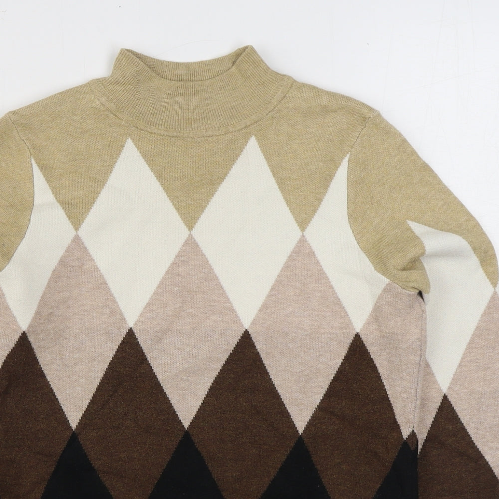 Marks and Spencer Womens Multicoloured High Neck Argyle/Diamond Viscose Pullover Jumper Size 10