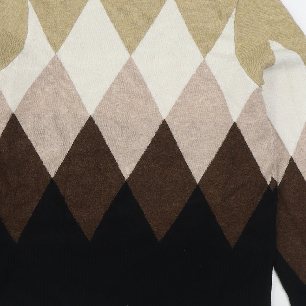 Marks and Spencer Womens Multicoloured High Neck Argyle/Diamond Viscose Pullover Jumper Size 10