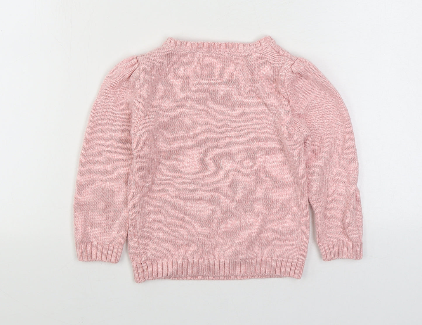 Young Dimension Girls Pink Round Neck Acrylic Pullover Jumper Size 4-5 Years Pullover - Bunny Rabbit