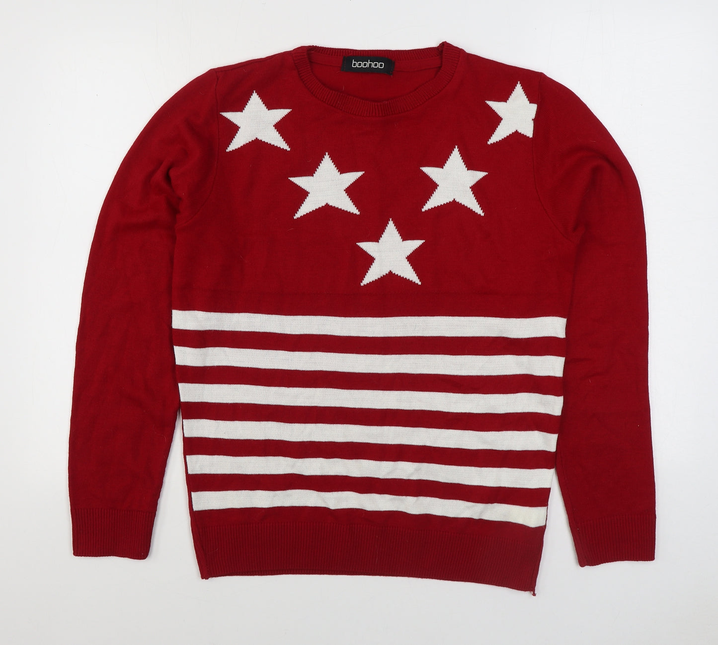 Boohoo Mens Red Round Neck Acrylic Pullover Jumper Size M - Stars & Stripes