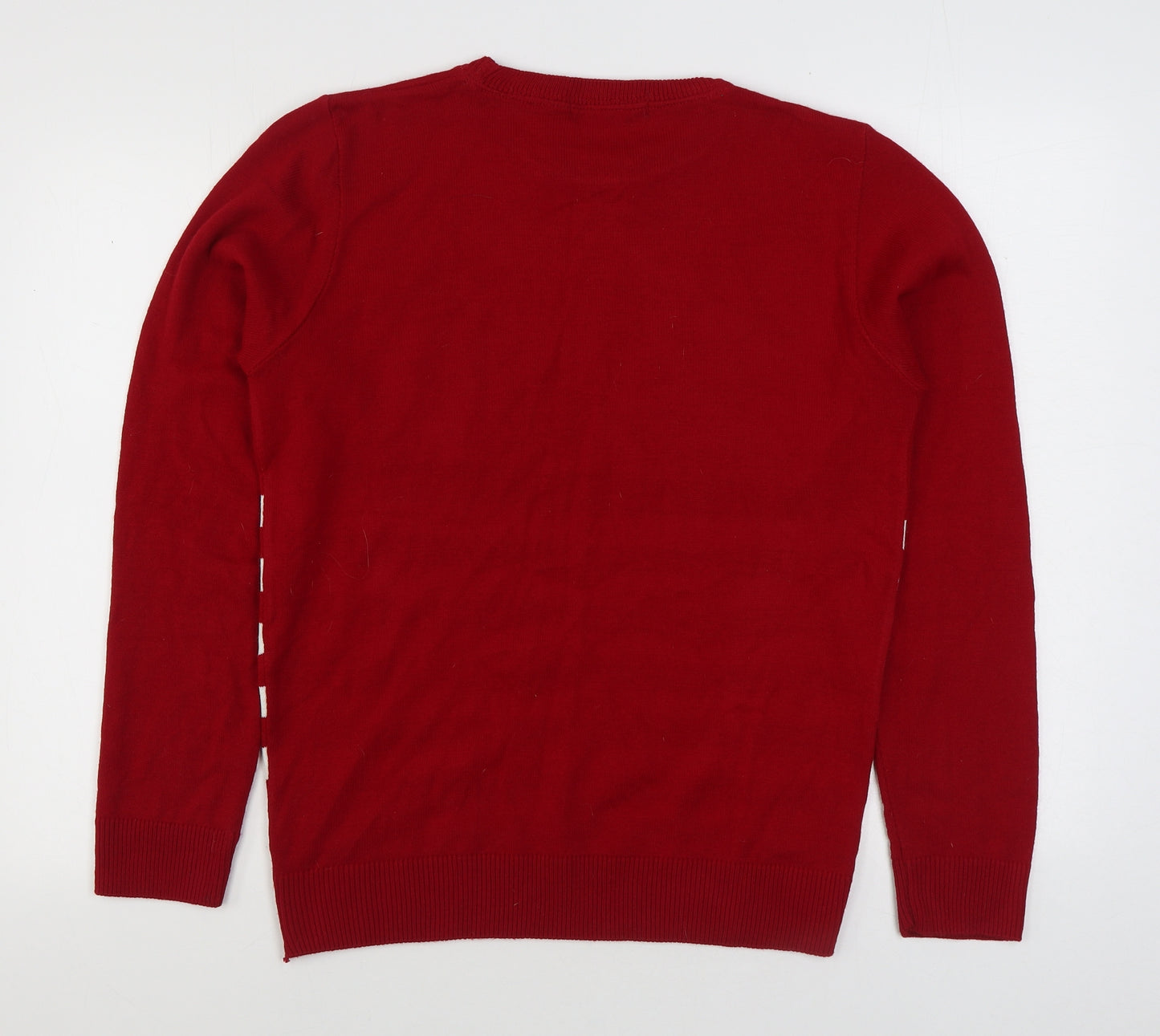 Boohoo Mens Red Round Neck Acrylic Pullover Jumper Size M - Stars & Stripes