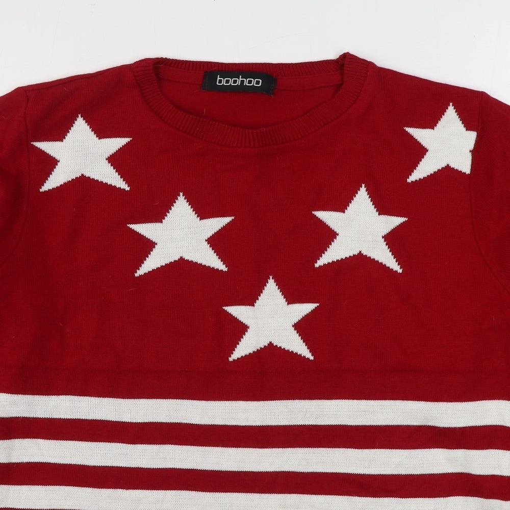 Boohoo Mens Red Round Neck Acrylic Pullover Jumper Size M - Stars & Stripes