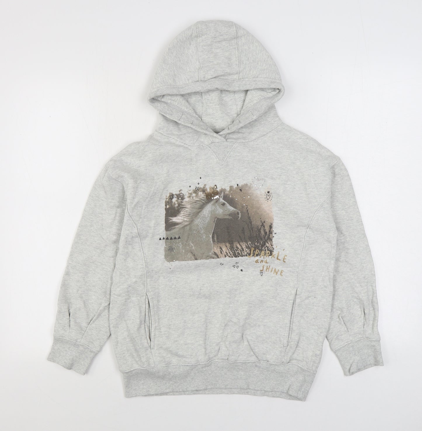 NEXT Girls Grey Cotton Pullover Hoodie Size 12 Years Pullover - Horse