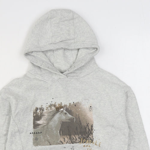 NEXT Girls Grey Cotton Pullover Hoodie Size 12 Years Pullover - Horse