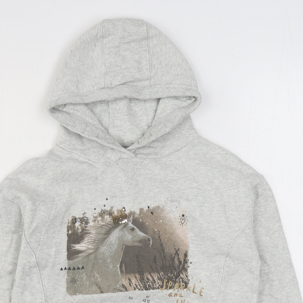 NEXT Girls Grey Cotton Pullover Hoodie Size 12 Years Pullover - Horse
