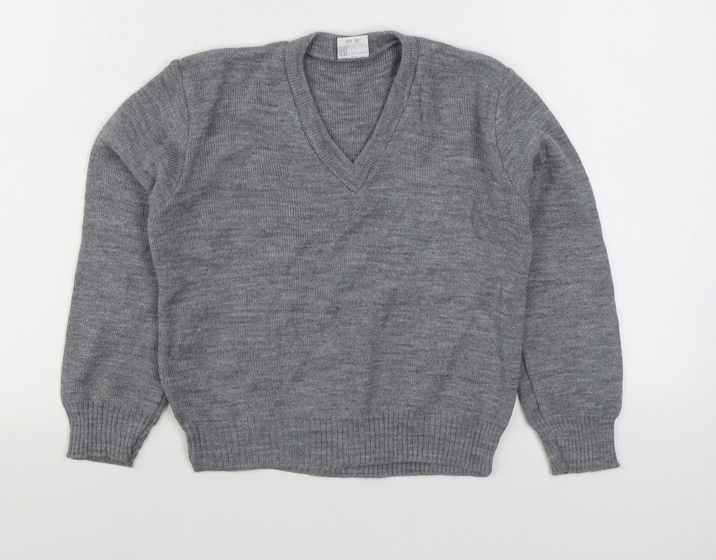 Preworn Boys Grey V-Neck Acrylic Pullover Jumper Size 8-9 Years Pullover