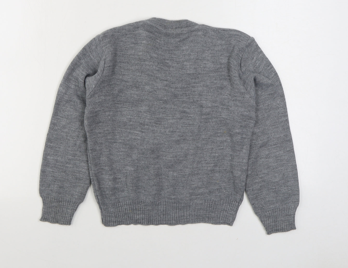 Preworn Boys Grey V-Neck Acrylic Pullover Jumper Size 8-9 Years Pullover