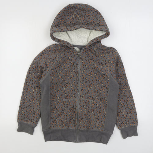 NEXT Girls Grey Animal Print Cotton Full Zip Hoodie Size 12 Years Zip - Leopard Print