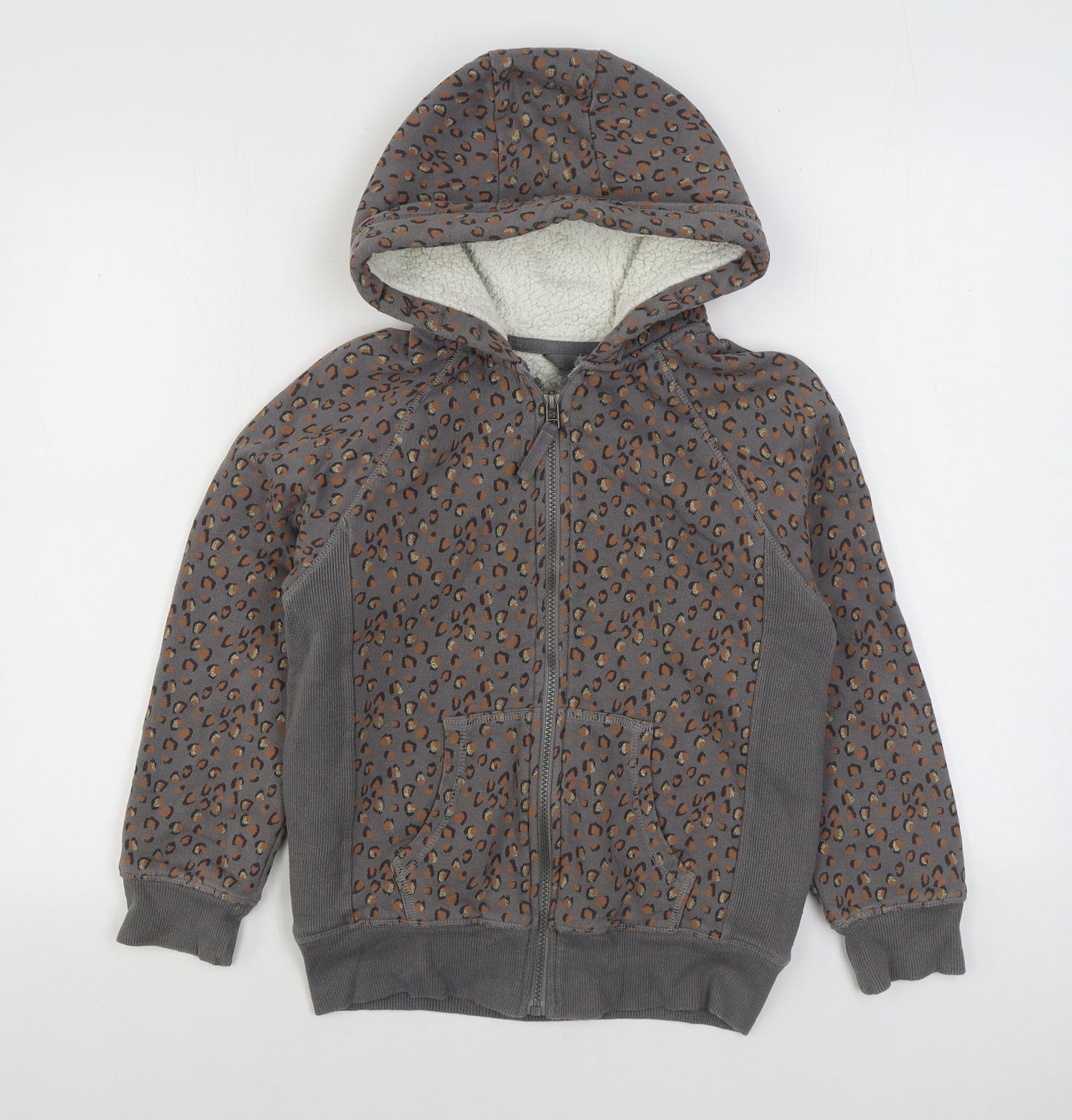 NEXT Girls Grey Animal Print Cotton Full Zip Hoodie Size 12 Years Zip - Leopard Print