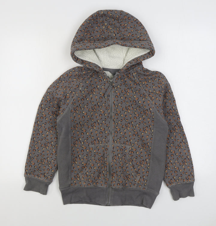 NEXT Girls Grey Animal Print Cotton Full Zip Hoodie Size 12 Years Zip - Leopard Print