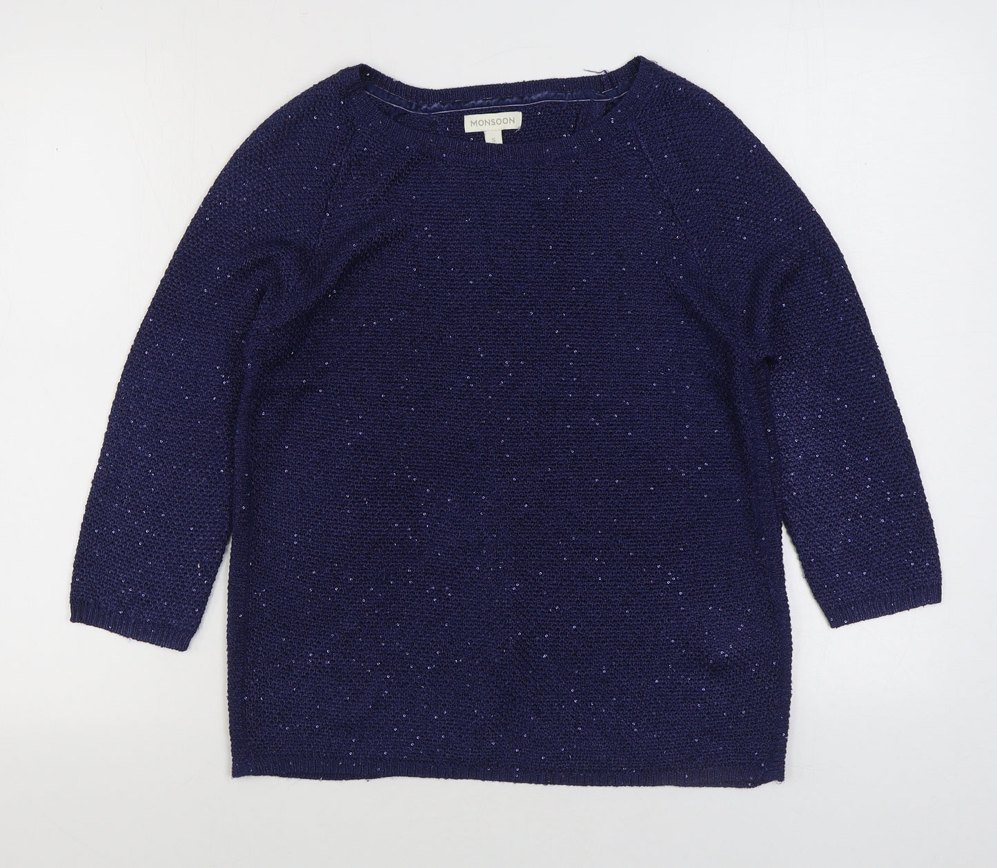 Monsoon Womens Blue Boat Neck Polyester Pullover Jumper Size S