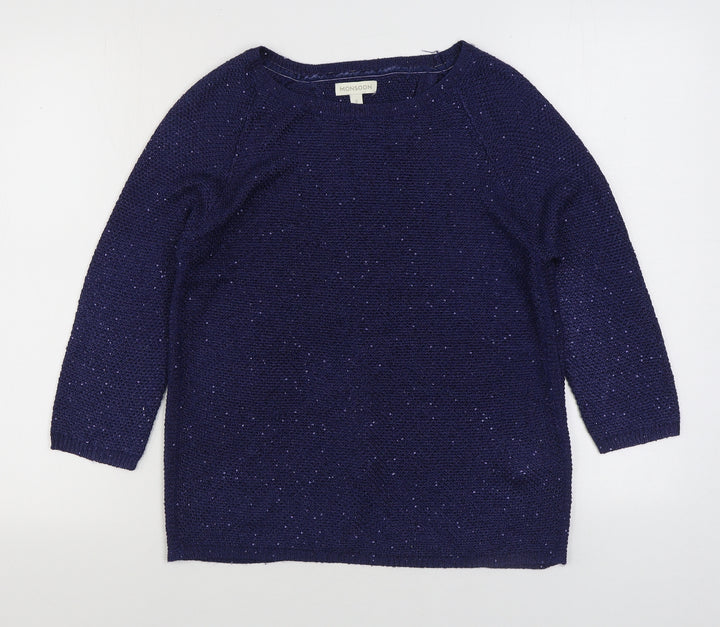 Monsoon Womens Blue Boat Neck Polyester Pullover Jumper Size S