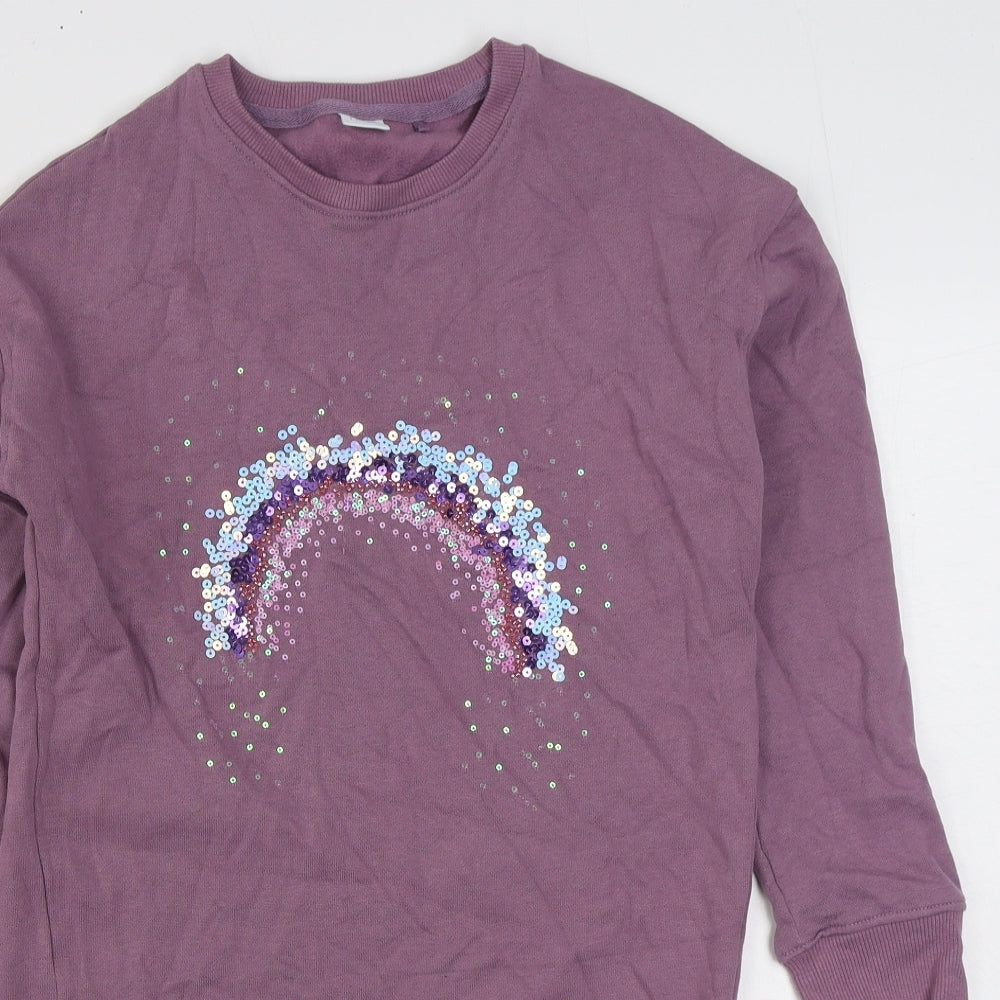 NEXT Girls Purple Cotton Pullover Sweatshirt Size 12 Years Pullover - Rainbow