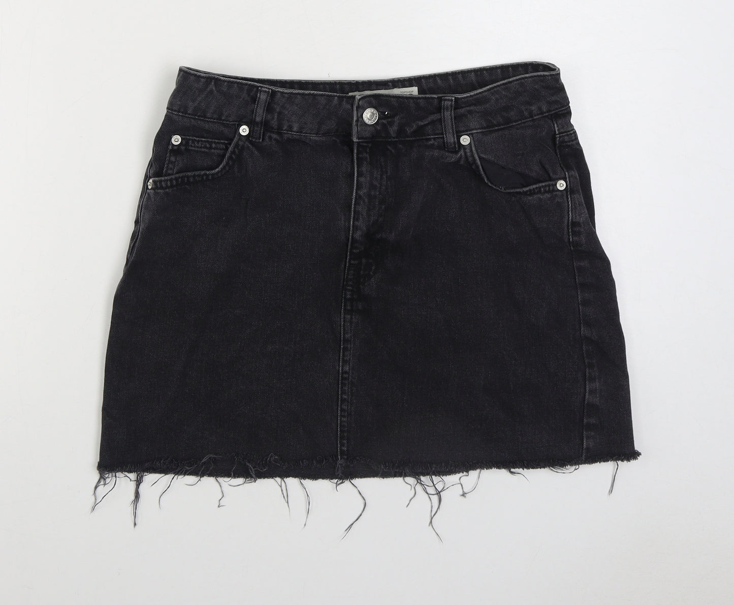 Topshop Womens Black Cotton Mini Skirt Size 12 Zip