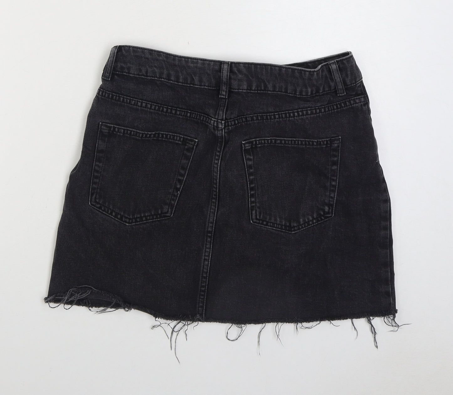 Topshop Womens Black Cotton Mini Skirt Size 12 Zip