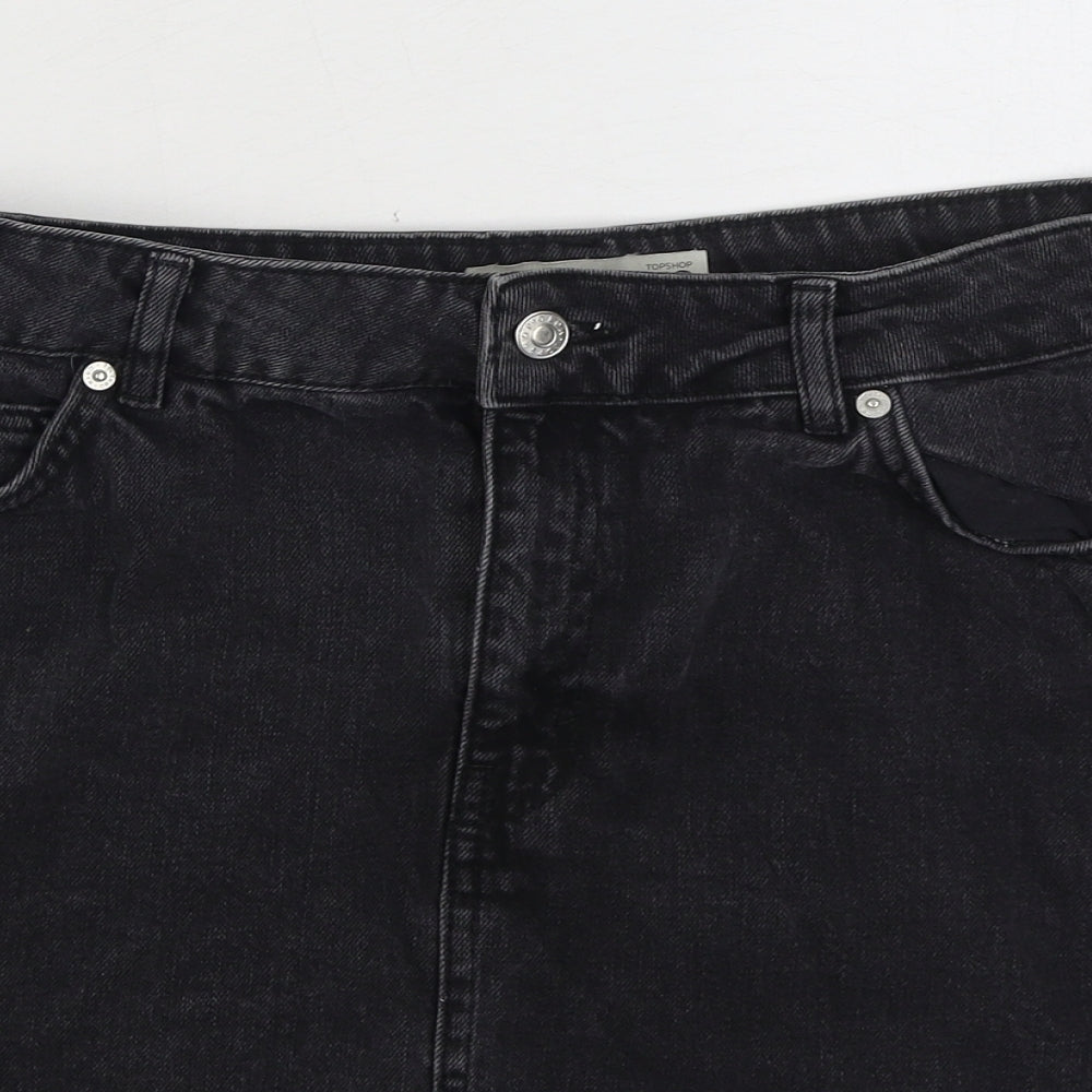 Topshop Womens Black Cotton Mini Skirt Size 12 Zip