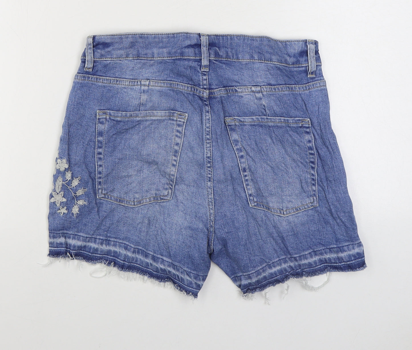 Marks and Spencer Womens Blue Cotton Mom Shorts Size 12 Regular Zip