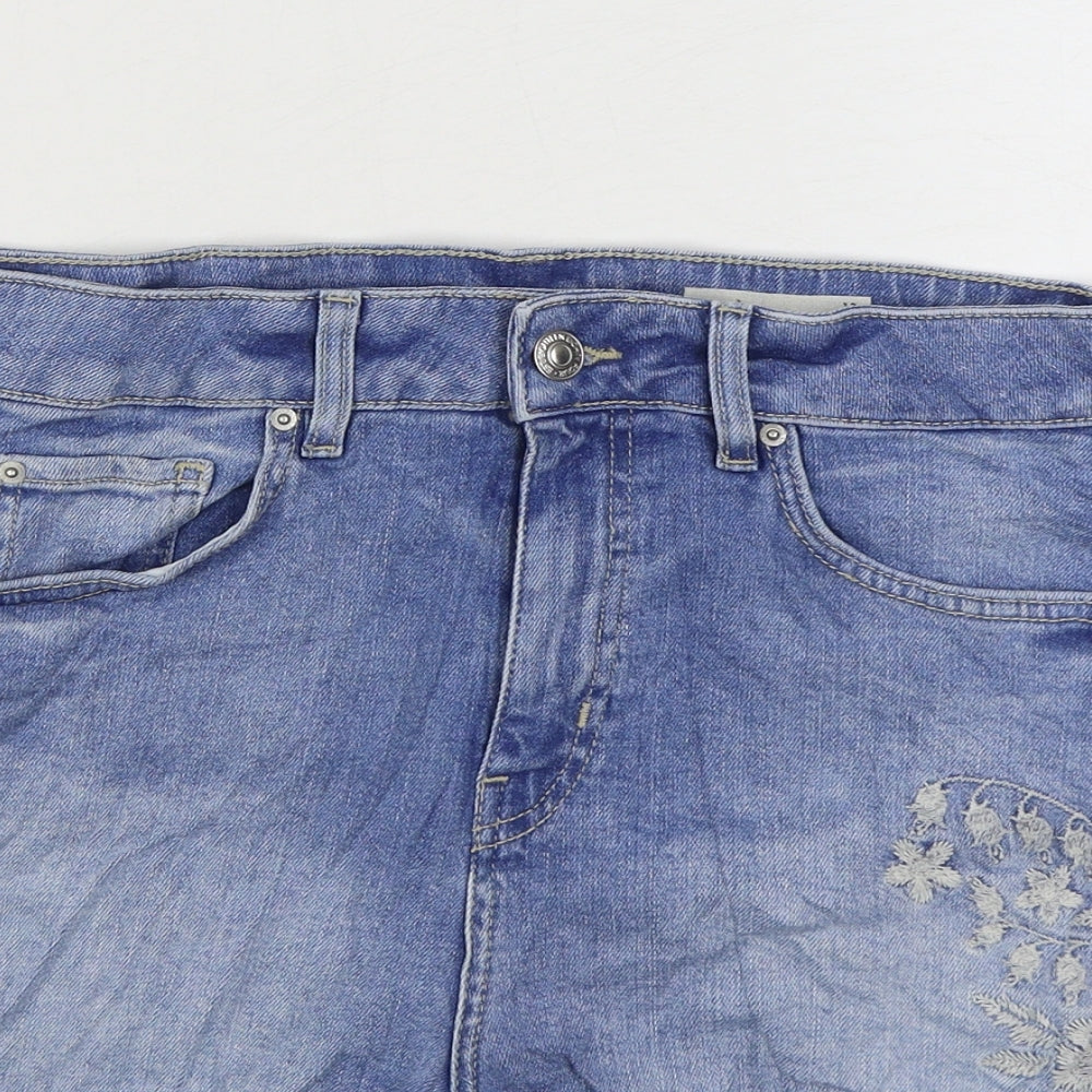 Marks and Spencer Womens Blue Cotton Mom Shorts Size 12 Regular Zip