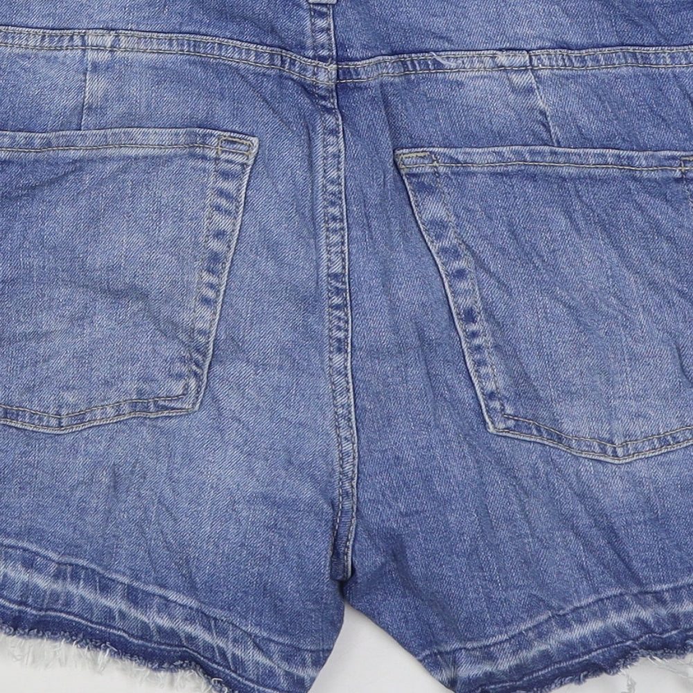 Marks and Spencer Womens Blue Cotton Mom Shorts Size 12 Regular Zip