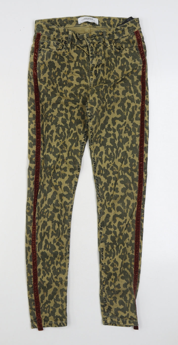 Zara Girls Brown Animal Print Cotton Skinny Jeans Size 6 Years L27 in Regular Zip - Leopard Print