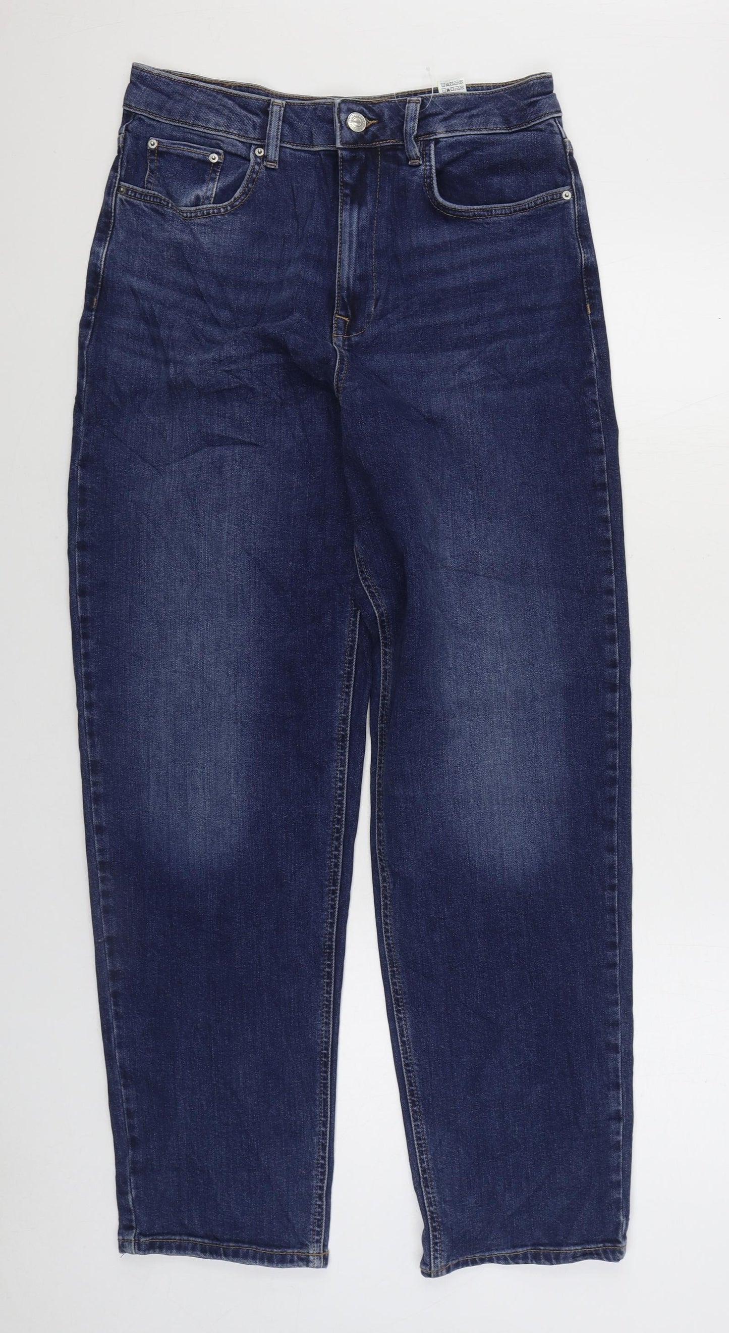 Marks and Spencer Womens Blue Cotton Tapered Jeans Size 12 L30 in Regular Zip