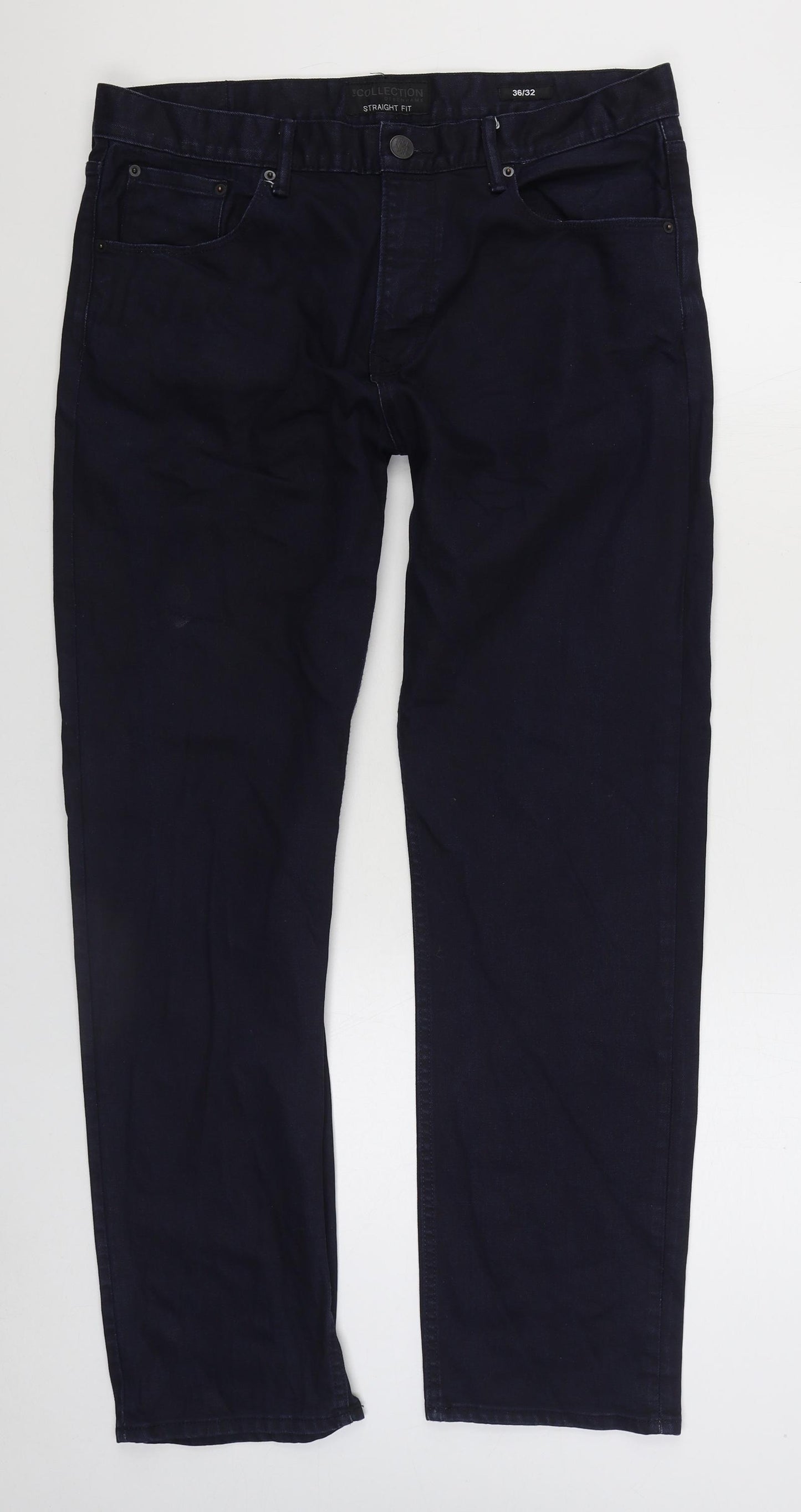 Marks and Spencer Mens Blue Cotton Straight Jeans Size 36 in L32 in Regular Zip