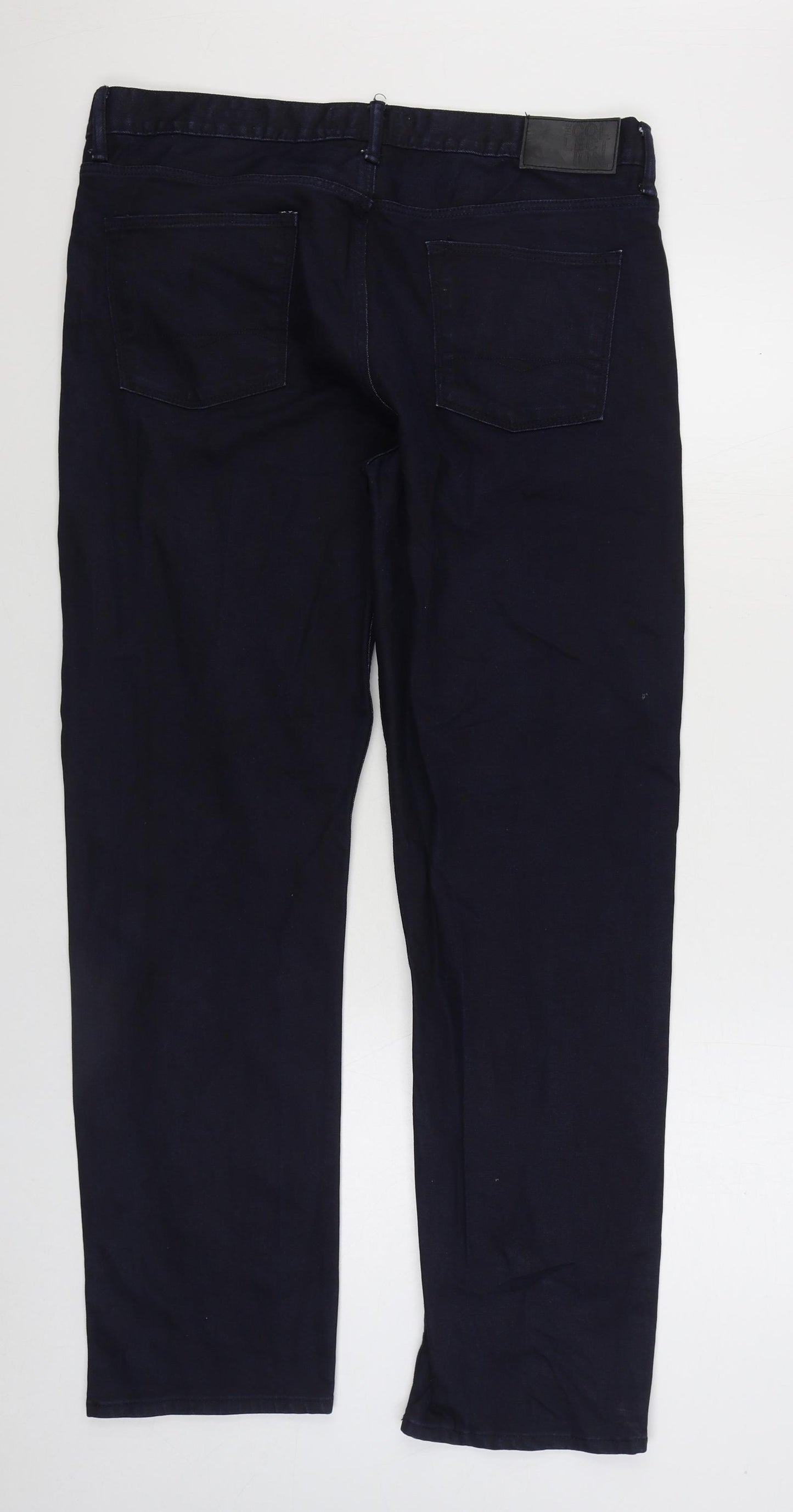Marks and Spencer Mens Blue Cotton Straight Jeans Size 36 in L32 in Regular Zip