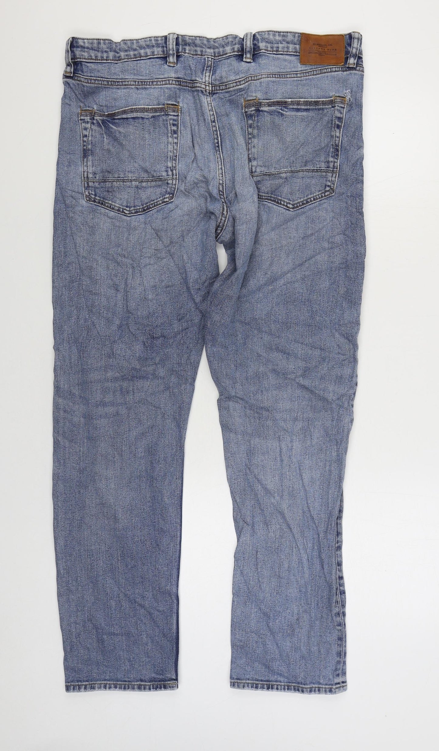 Marks and Spencer Mens Blue Cotton Straight Jeans Size 38 in L31 in Regular Zip