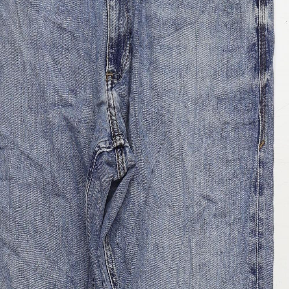 Marks and Spencer Mens Blue Cotton Straight Jeans Size 38 in L31 in Regular Zip