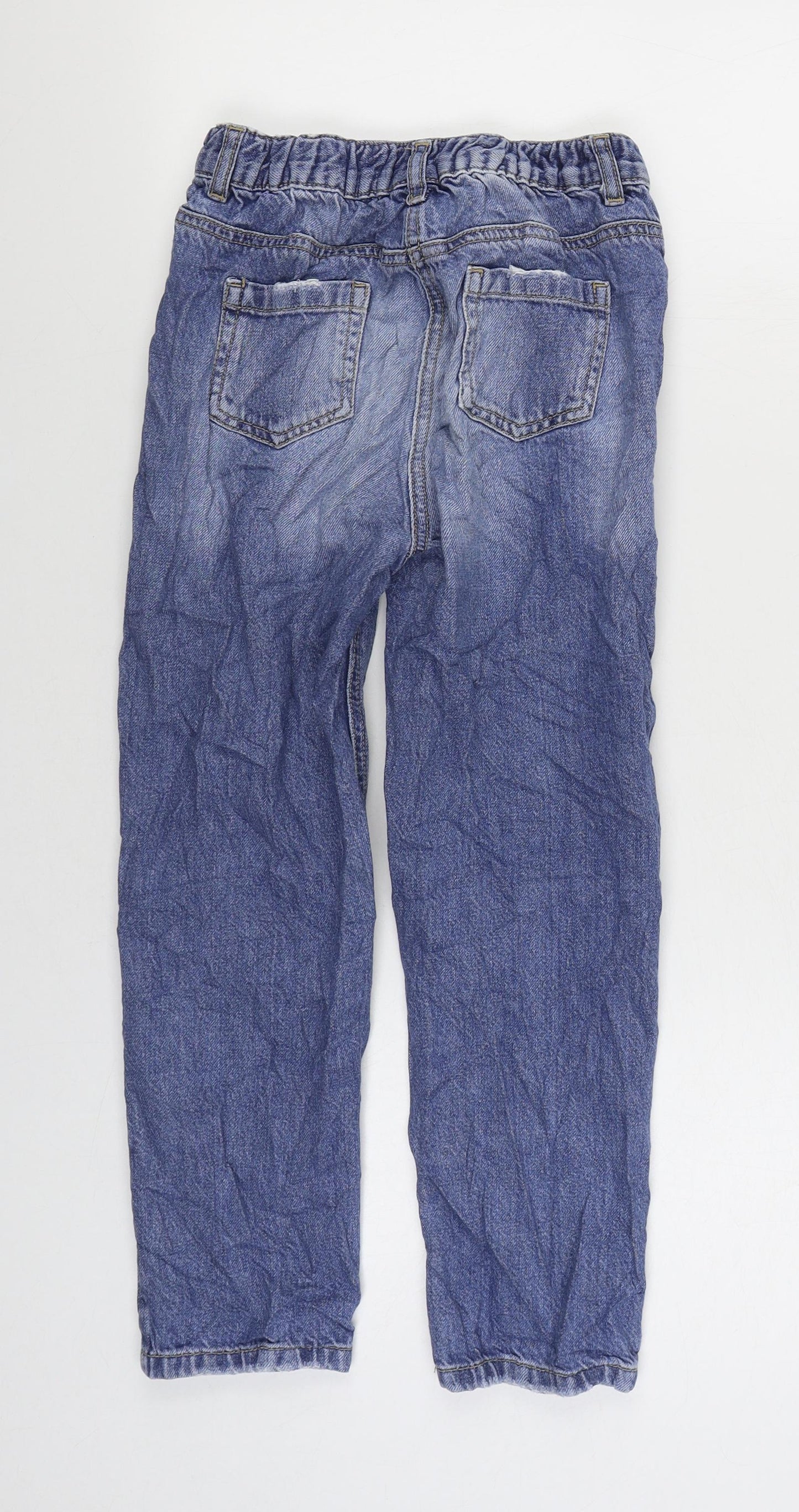 NEXT Girls Blue Cotton Straight Jeans Size 9 Years Regular Zip - Distressed