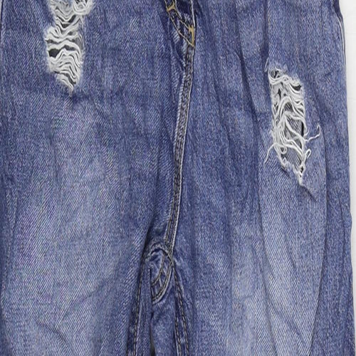 NEXT Girls Blue Cotton Straight Jeans Size 9 Years Regular Zip - Distressed