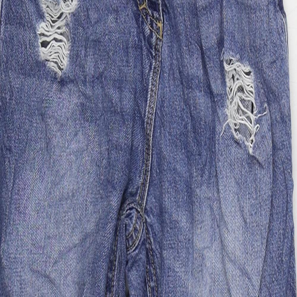 NEXT Girls Blue Cotton Straight Jeans Size 9 Years Regular Zip - Distressed