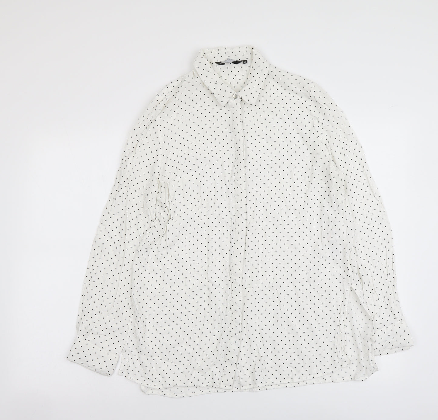 New Look Womens White Polka Dot Viscose Basic Button-Up Size 12 Collared