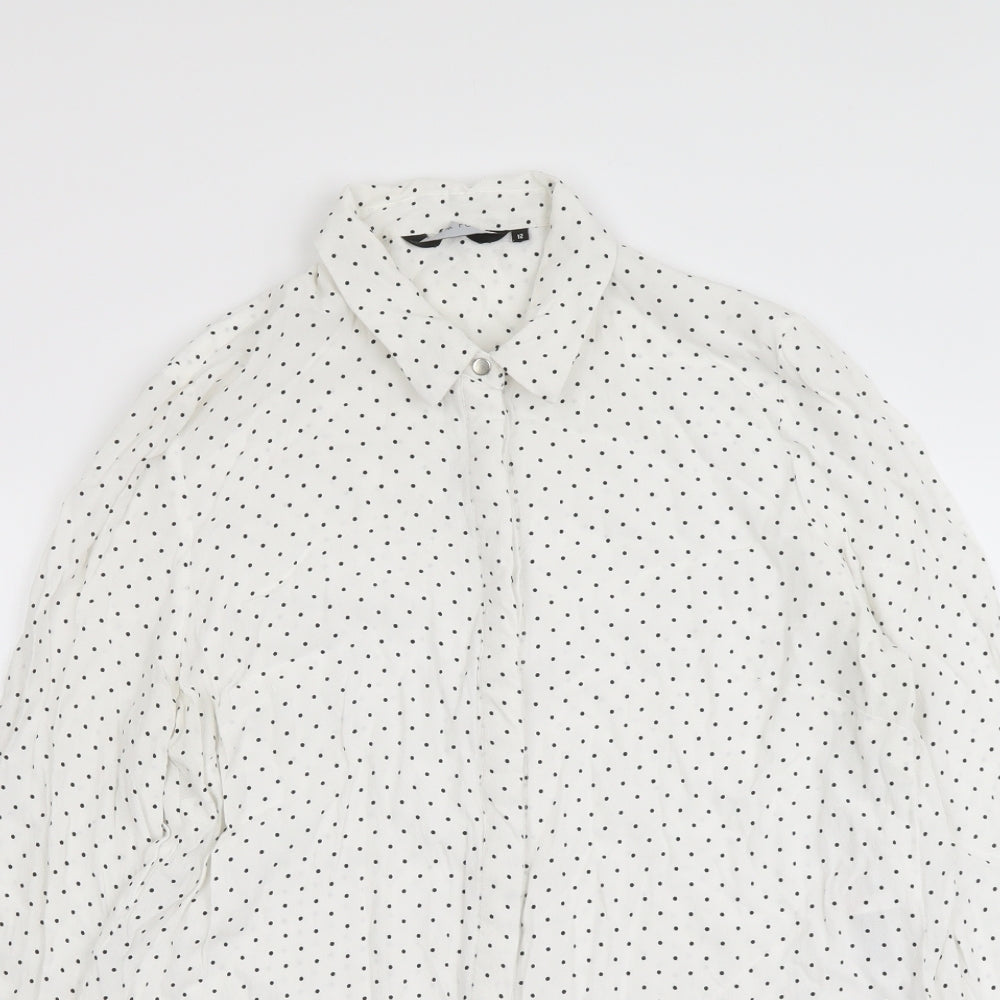 New Look Womens White Polka Dot Viscose Basic Button-Up Size 12 Collared