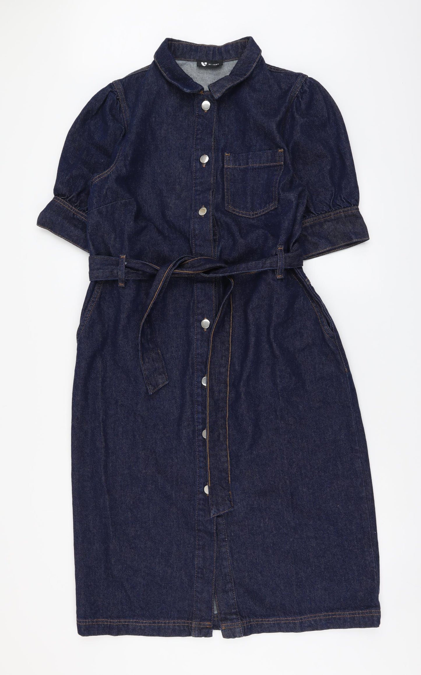 By Very Womens Blue Cotton Shirt Dress Size 16 Collared Button