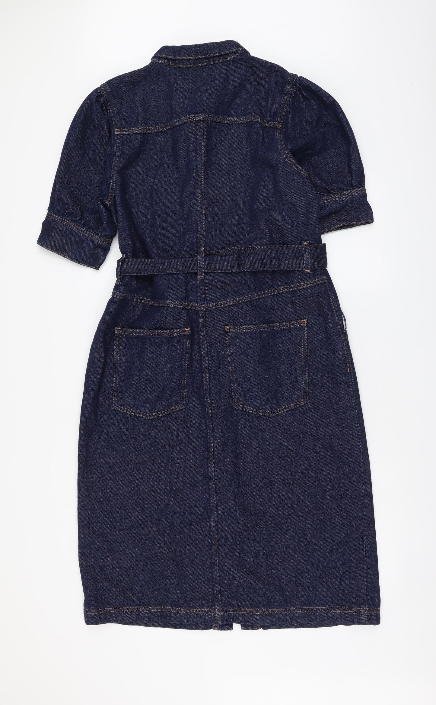 By Very Womens Blue Cotton Shirt Dress Size 16 Collared Button