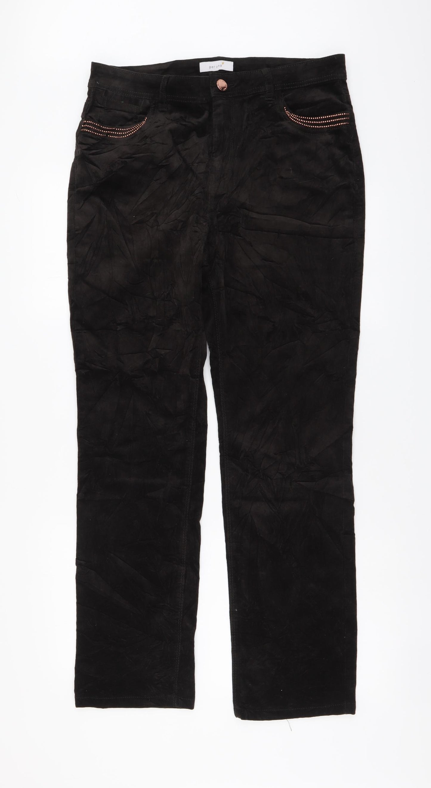 Per Una Womens Brown Cotton Straight Jeans Size 14 L30 in Regular Button