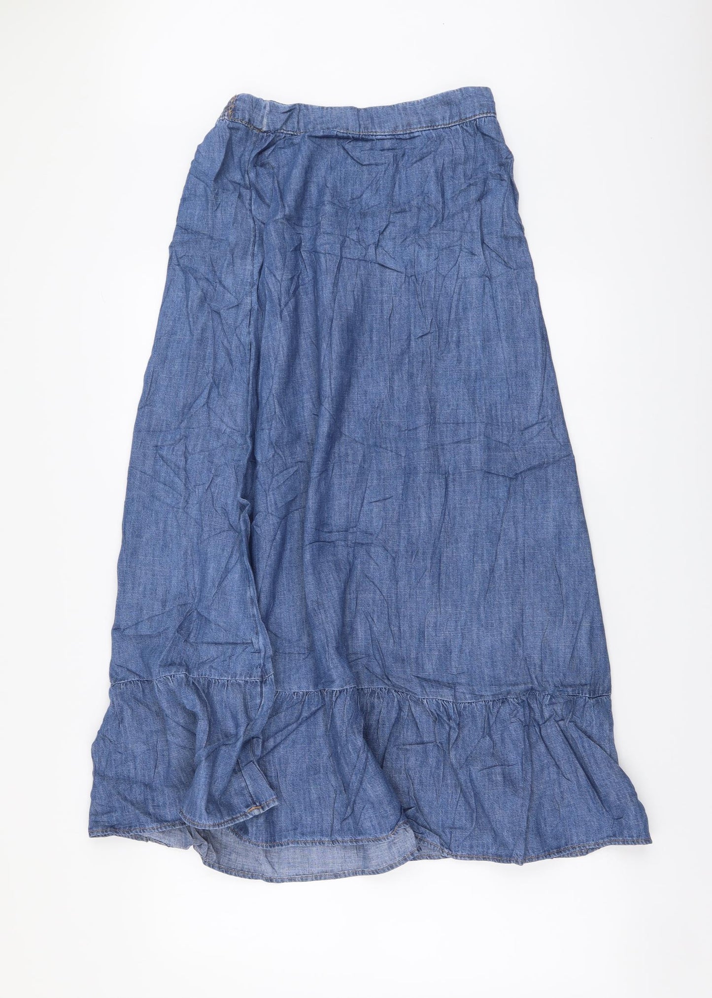 Marks and Spencer Womens Blue Cotton A-Line Skirt Size 6 Drawstring
