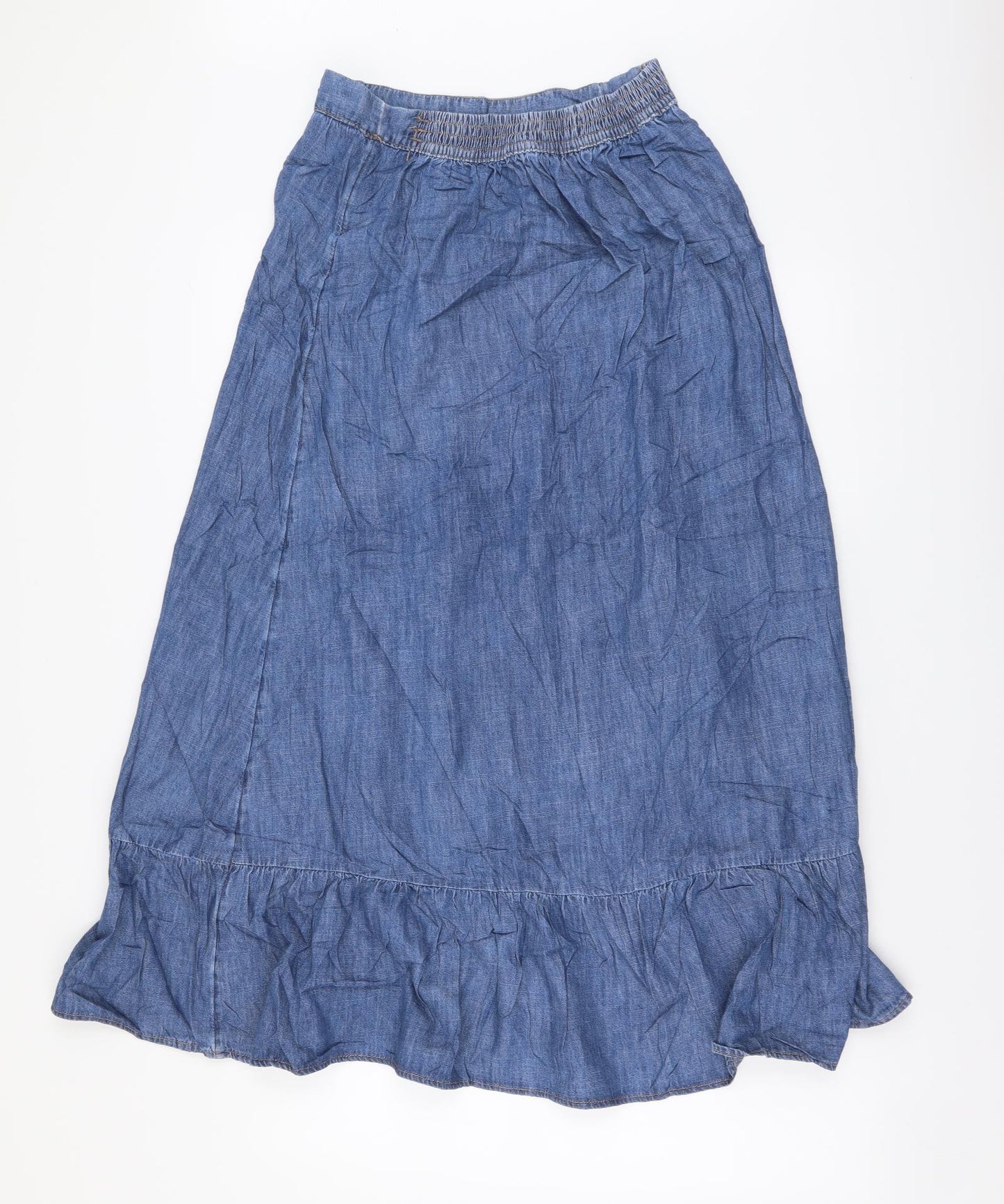 Marks and Spencer Womens Blue Cotton A-Line Skirt Size 6 Drawstring
