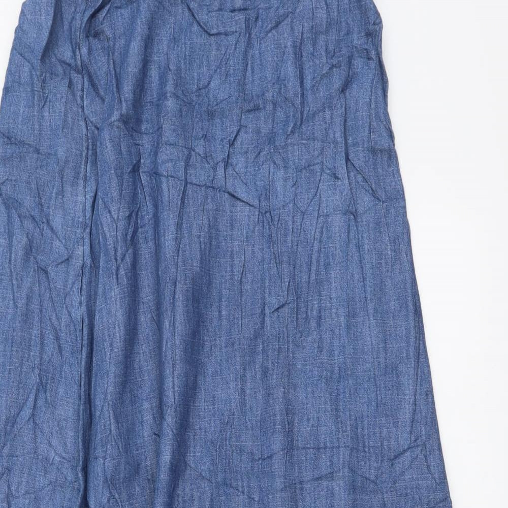 Marks and Spencer Womens Blue Cotton A-Line Skirt Size 6 Drawstring