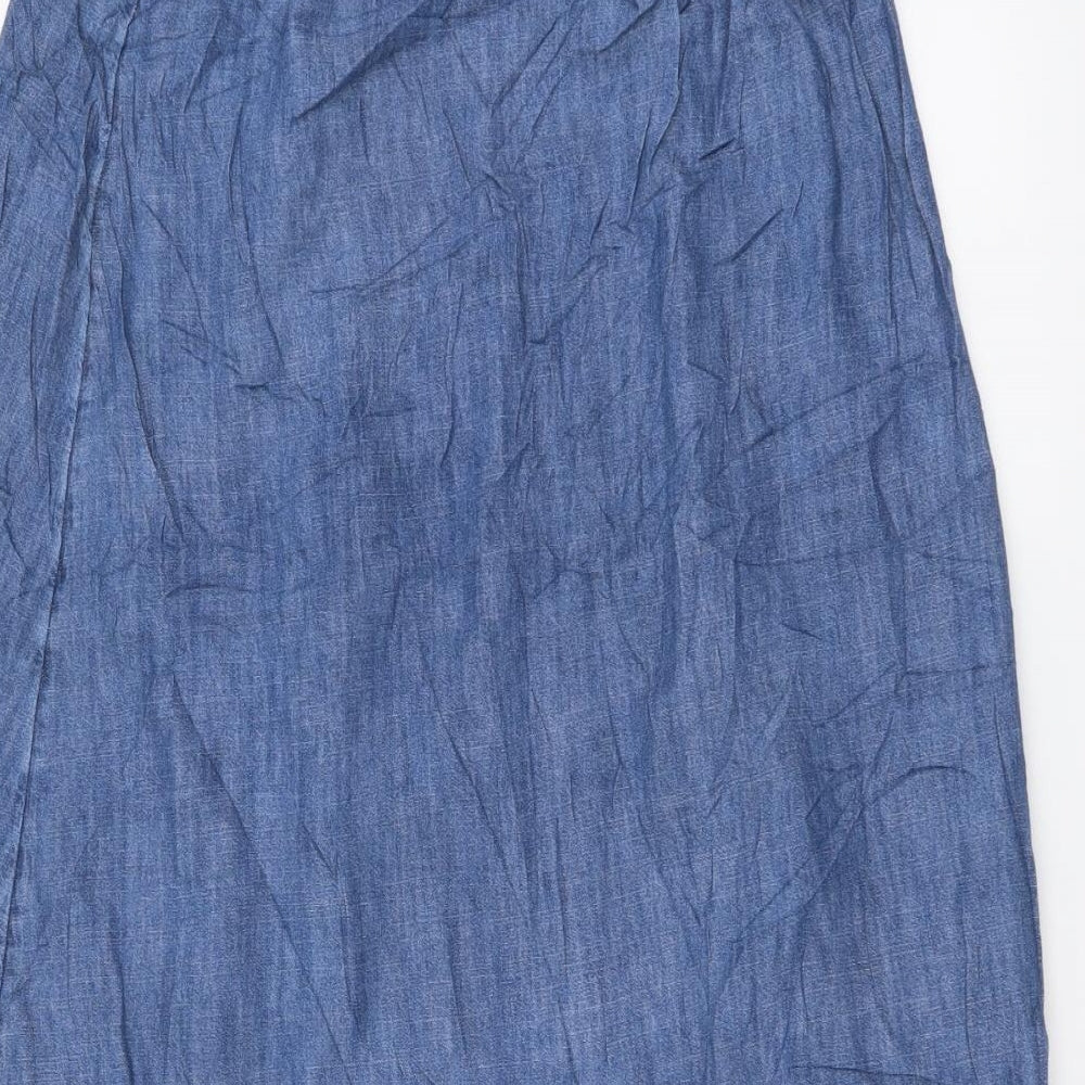 Marks and Spencer Womens Blue Cotton A-Line Skirt Size 6 Drawstring